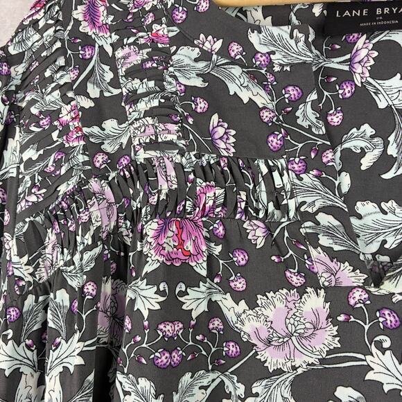 Lane Bryant Long Sleeve Blouse Women’s 26/3X Floral Peony Poppy Filigree Rayon - Picture 12 of 16